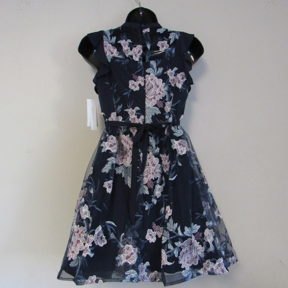 Sequin Hearts Girls Floral Embroidery Lace Dress 16 Navy - Picture 12 of 12